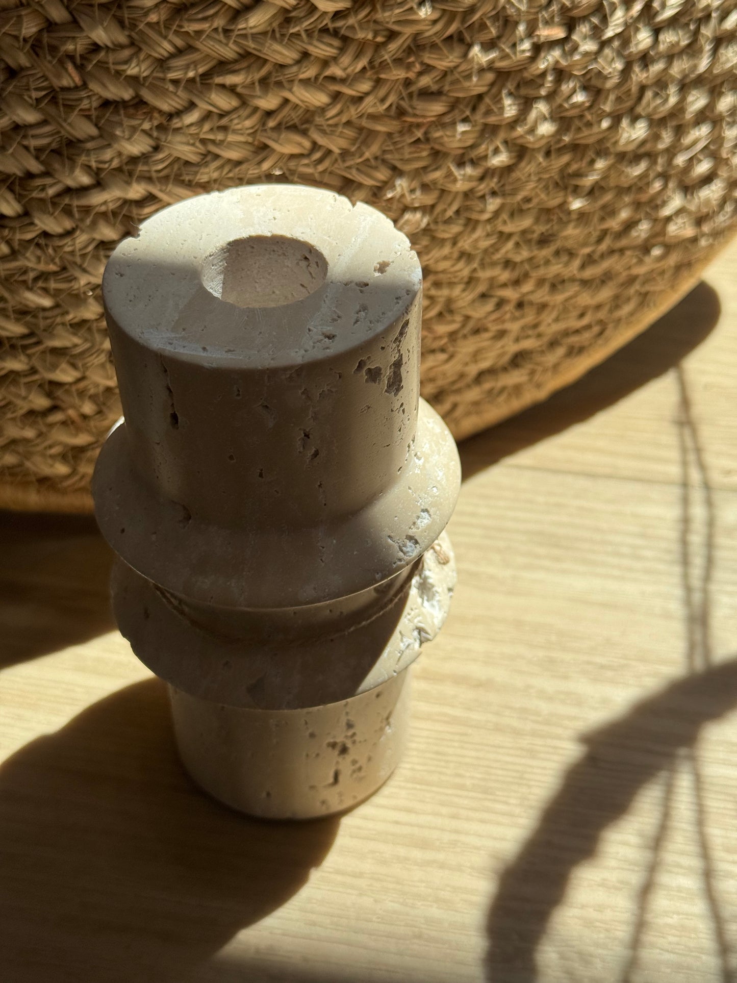 Sculpted Travertine Taper Candle Holder – 5” H x 2.5” W