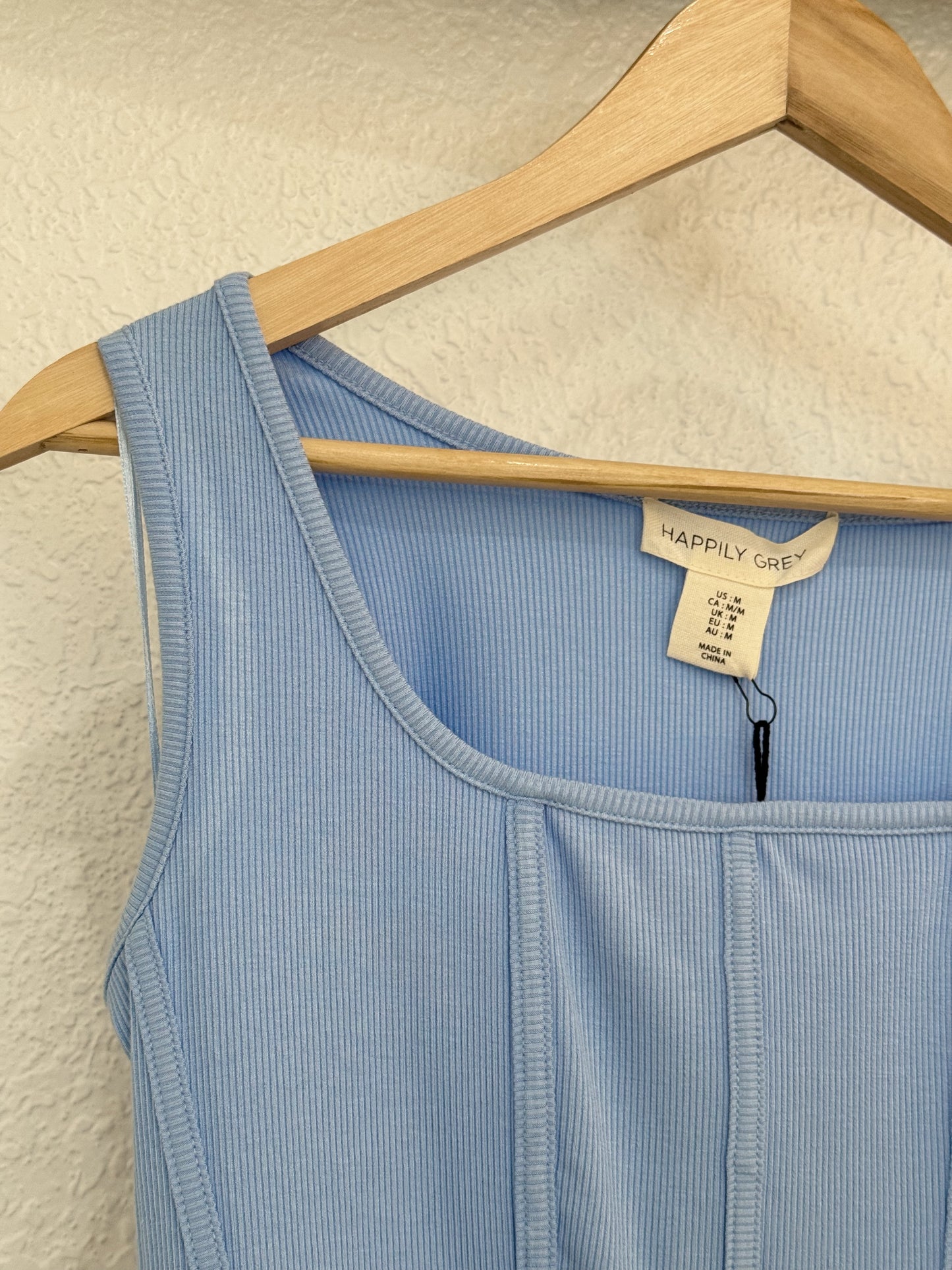 Happily Grey Sky Blue Ribbed Tank – Size M