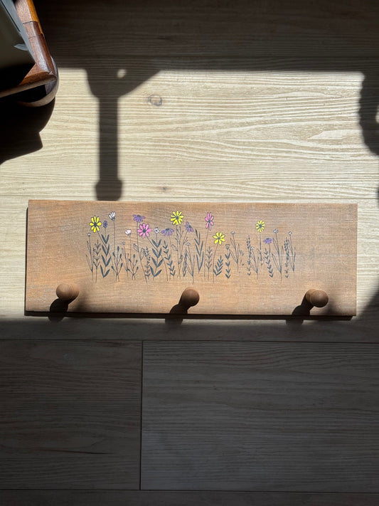 Hand-Painted Wooden Wall Hook – Sweet Peas & Paint