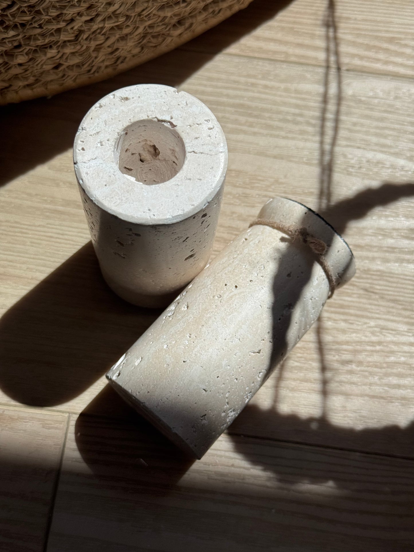 4” Travertine Taper Candle Holder