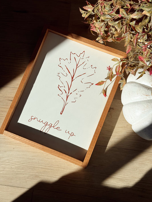Handmade Autumn “Snuggle Up” Framed Leaf Art Print