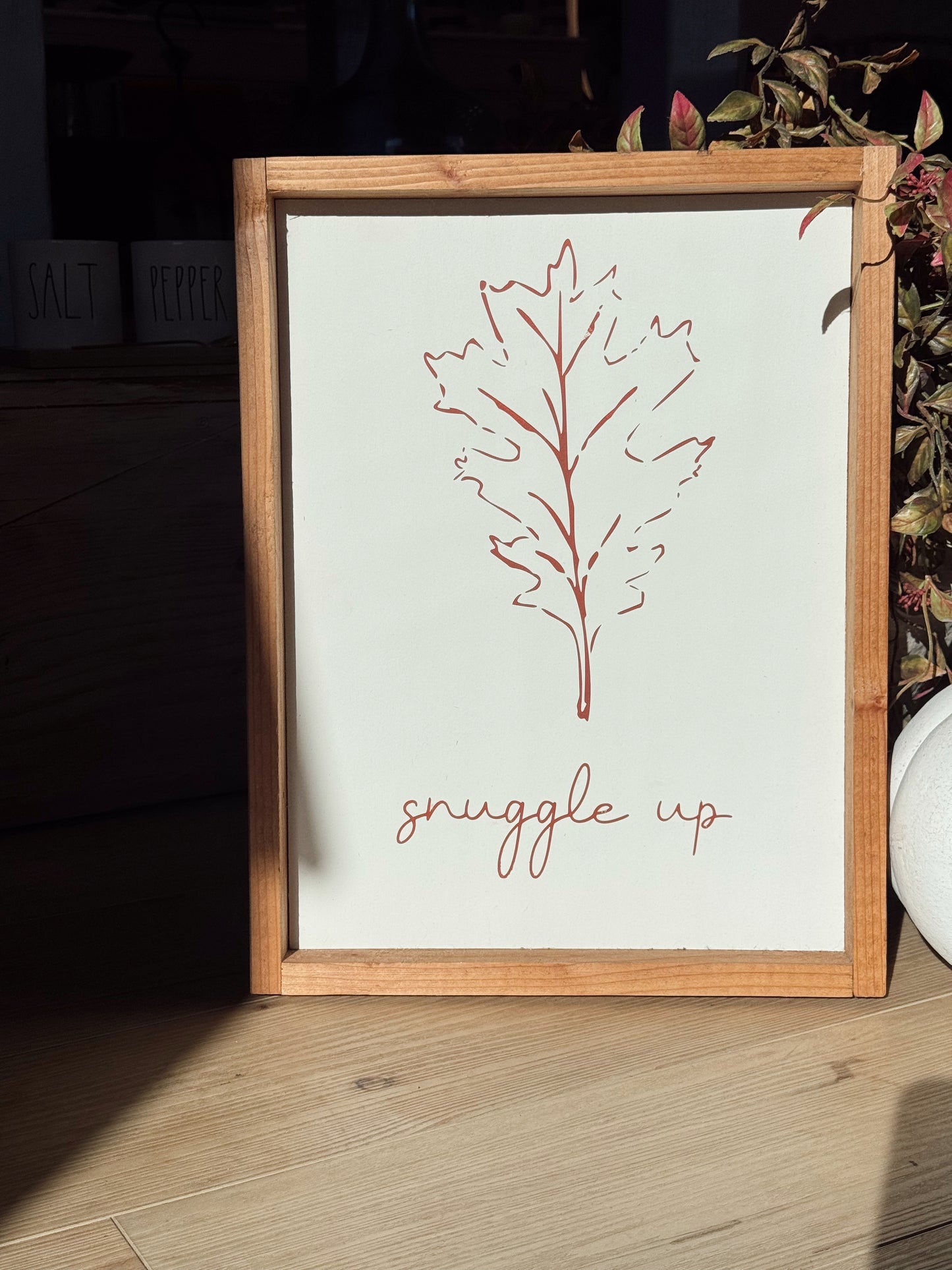 Handmade Autumn “Snuggle Up” Framed Leaf Art Print