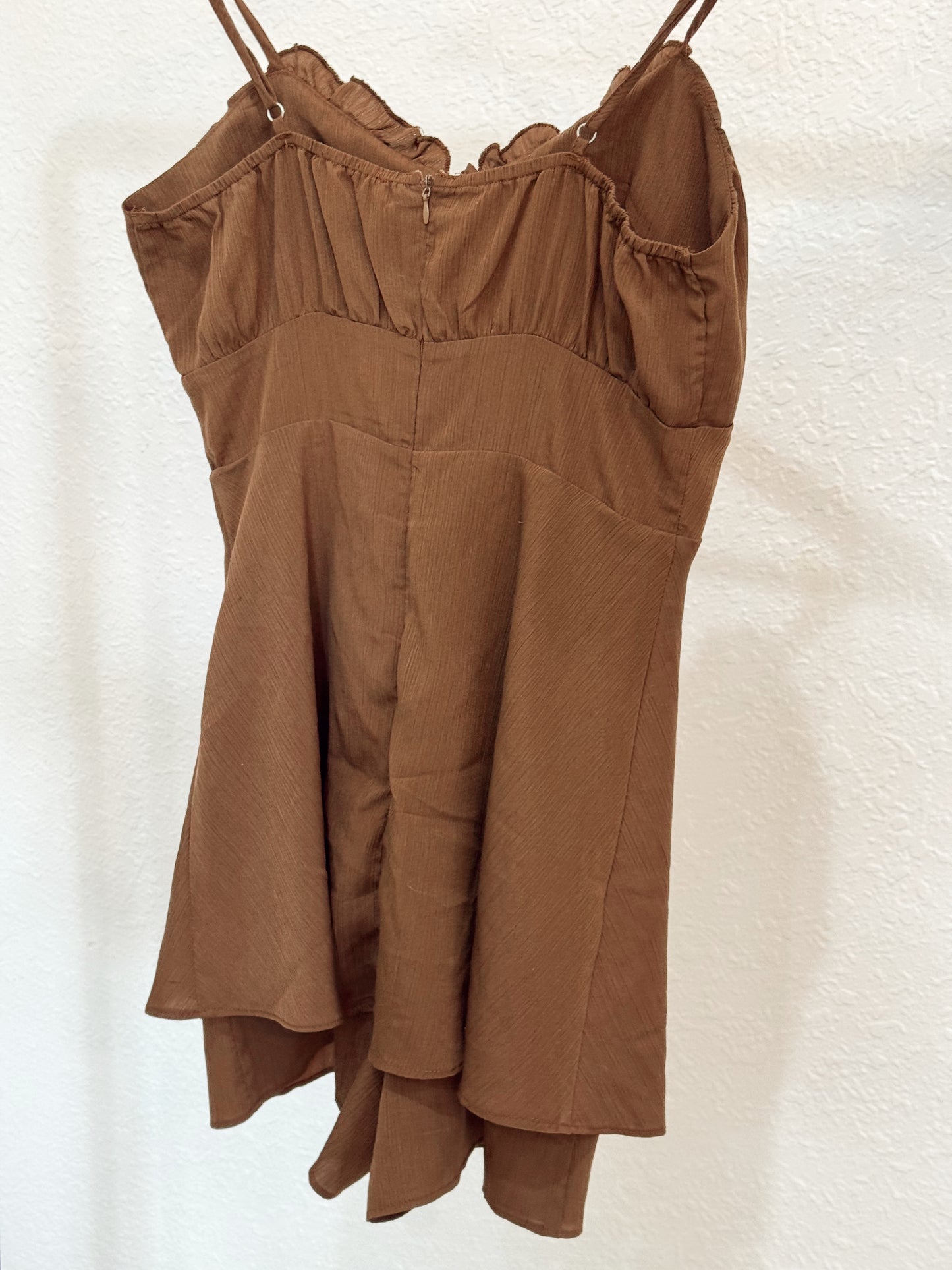 Cozy Fox Brown Ruched Romper – Size Small