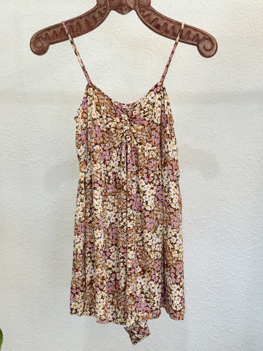 Billabong Floral Boho Babydoll Cami Top – Brown Multi Size Large