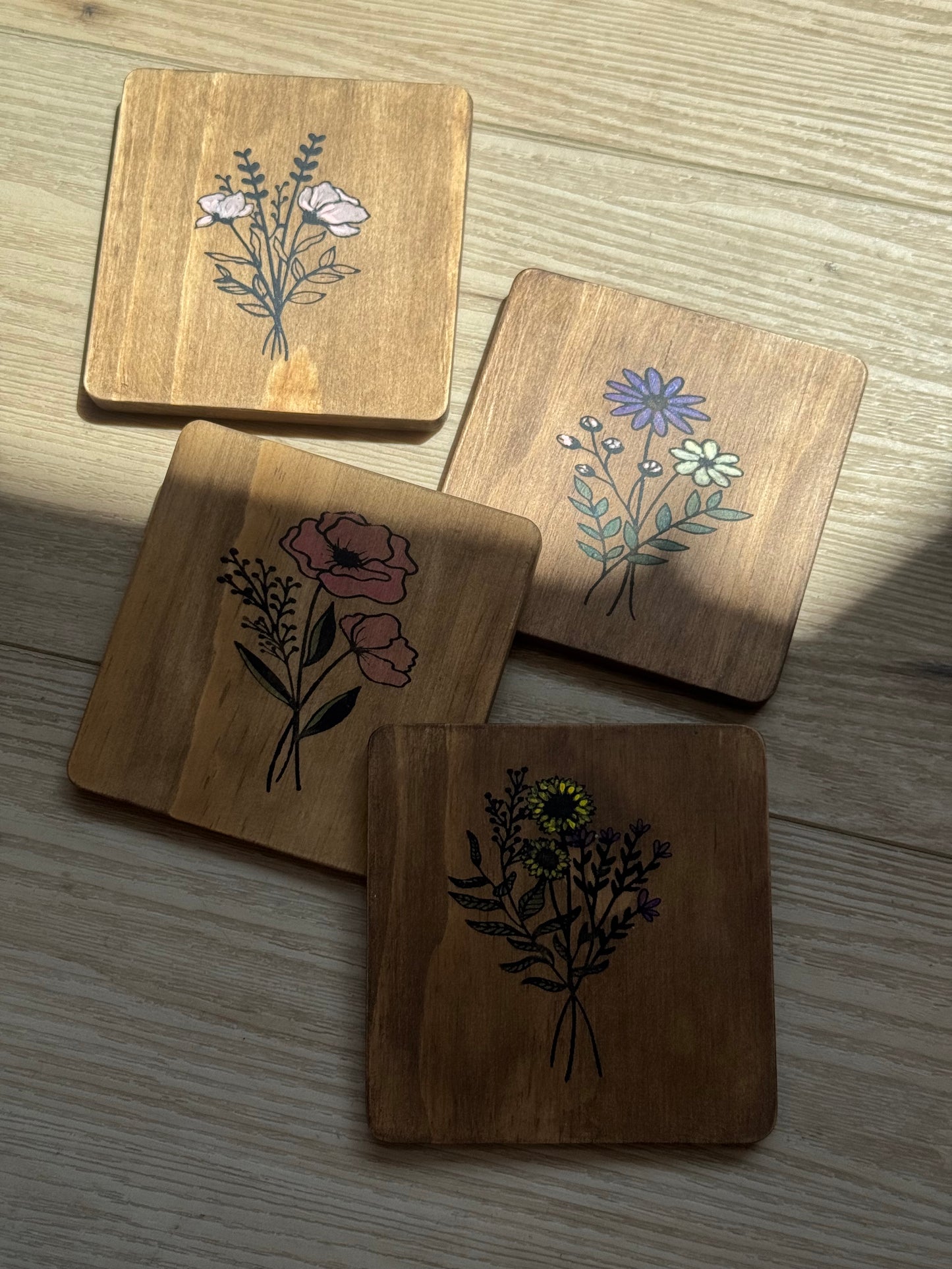 Hand-Painted Wildflower Coaster Set – Set of 4 | Sweet Peas & Paint