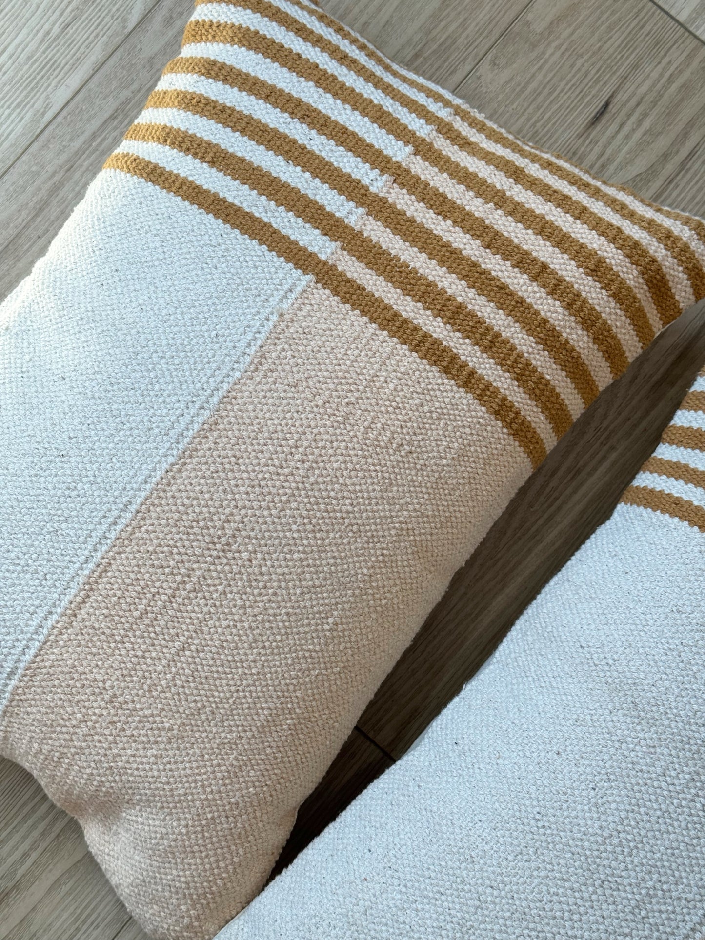 Casa Amarosa Handwoven Lumbar Pillow – Golden Clay Striped Accent (14”x20”)