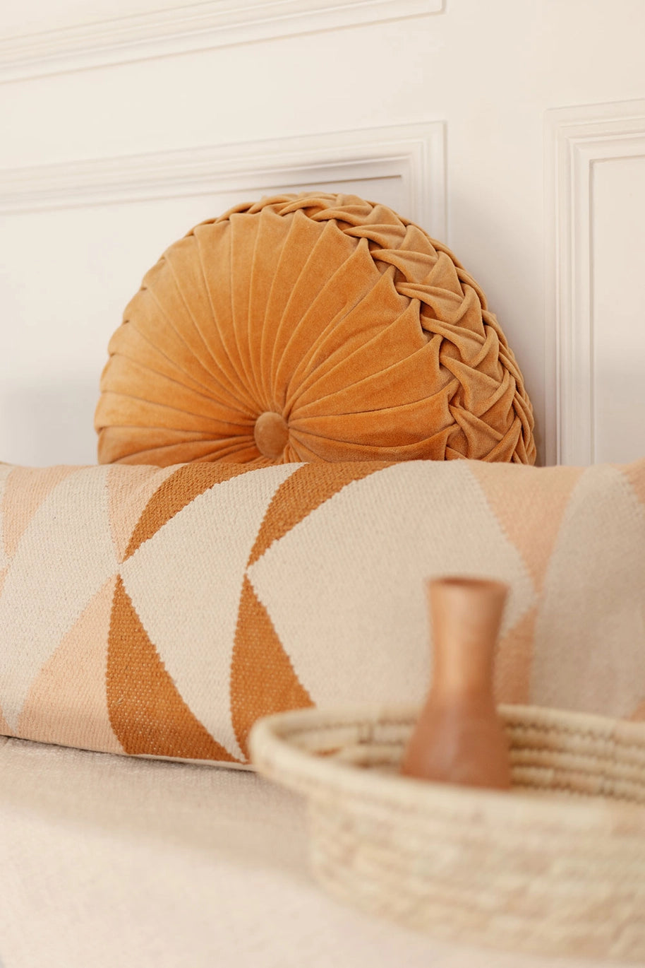 Casa Amarosa - Velvet Round Handmade Pillow, Clay - 16 Inch