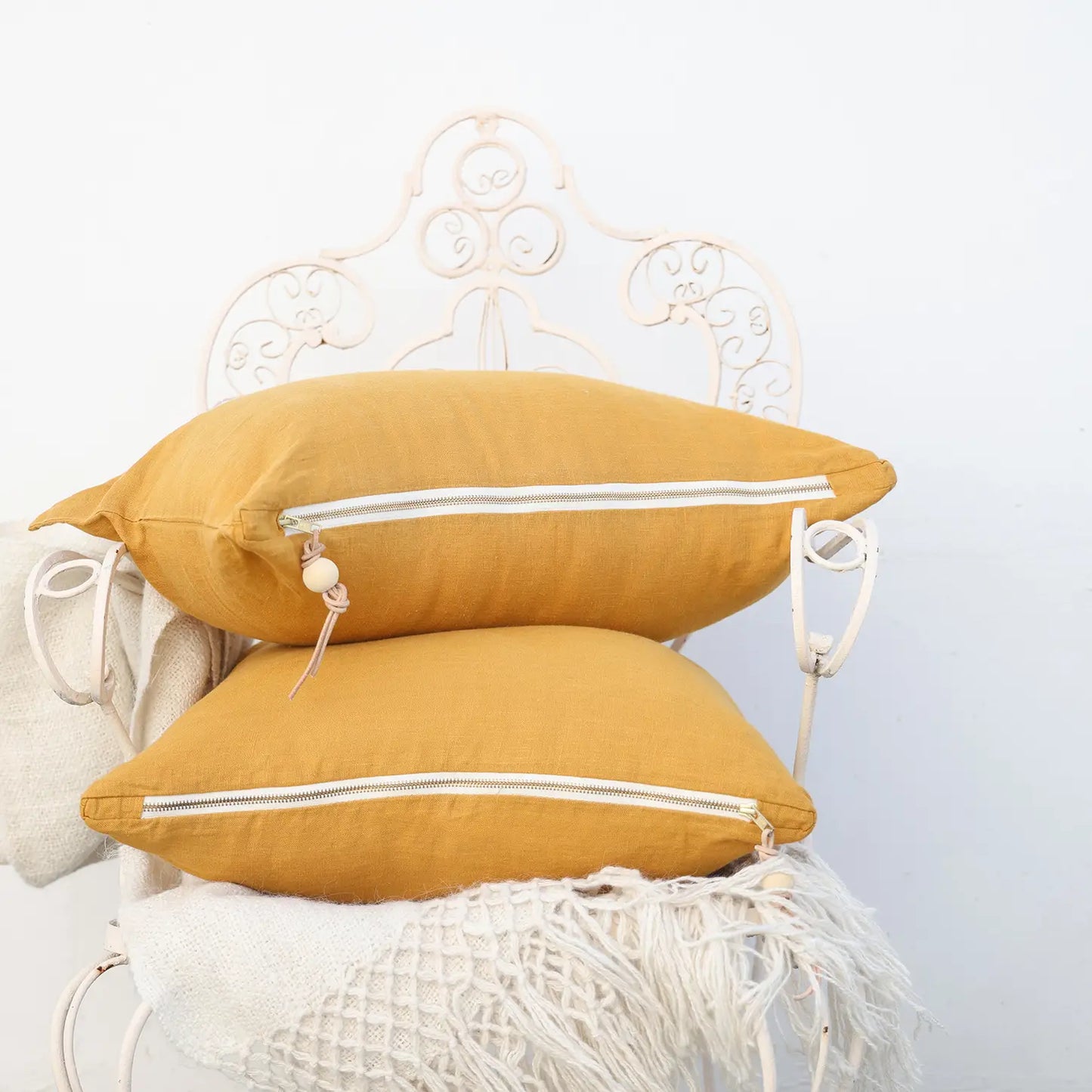 Celina Mancurti Mustard Washed Linen Pillow Cover 20x14