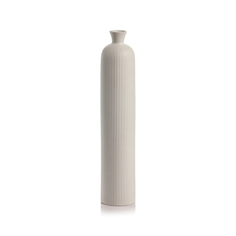 Kihoku Ridged Tall Ceramic Vase - White