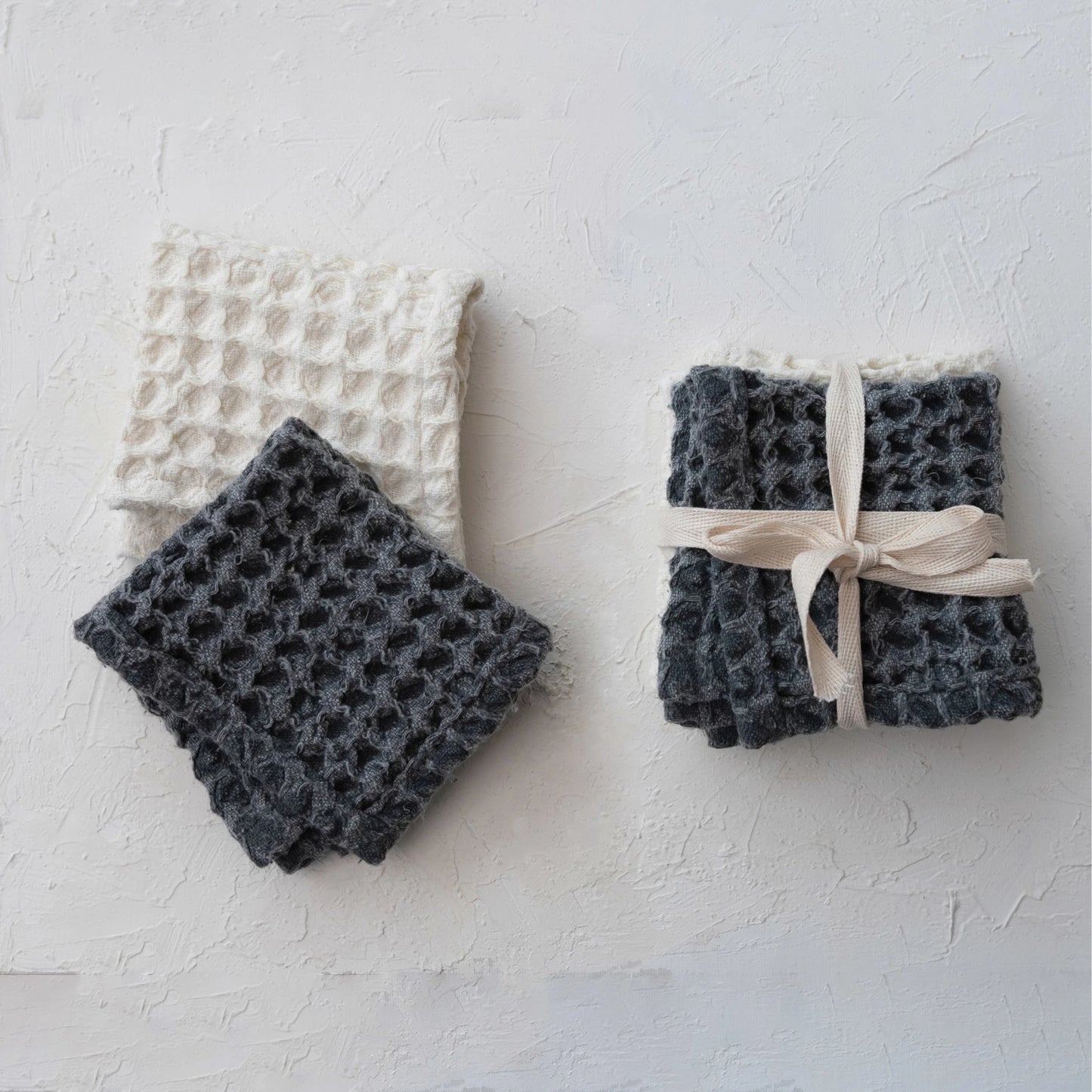 11.5" Cotton Waffle Weave Dish Cloths w/ Loops, Set of 2