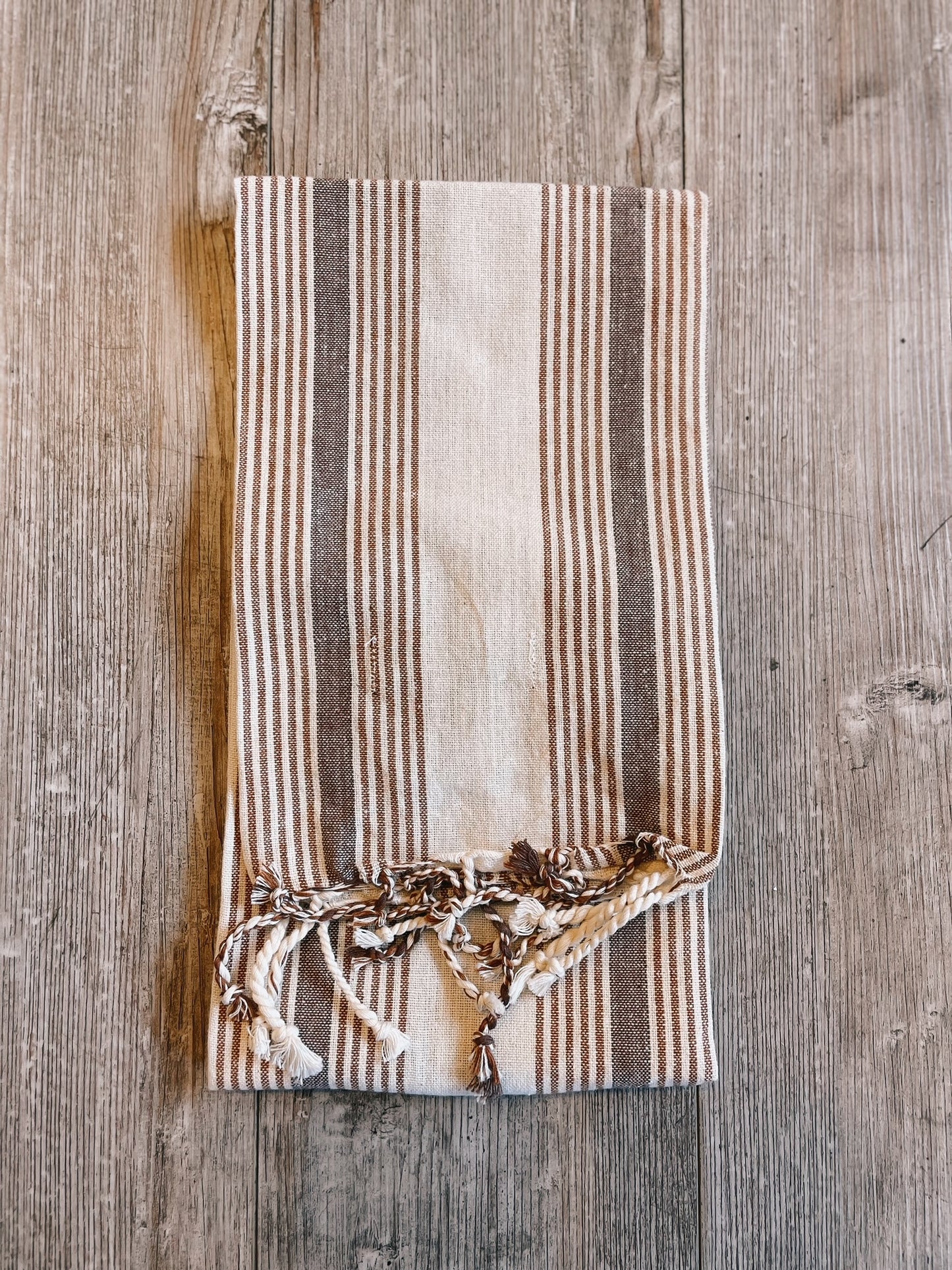 Bloomingville - Woven Cotton Yarn Dyed Tea Towel with Tassels