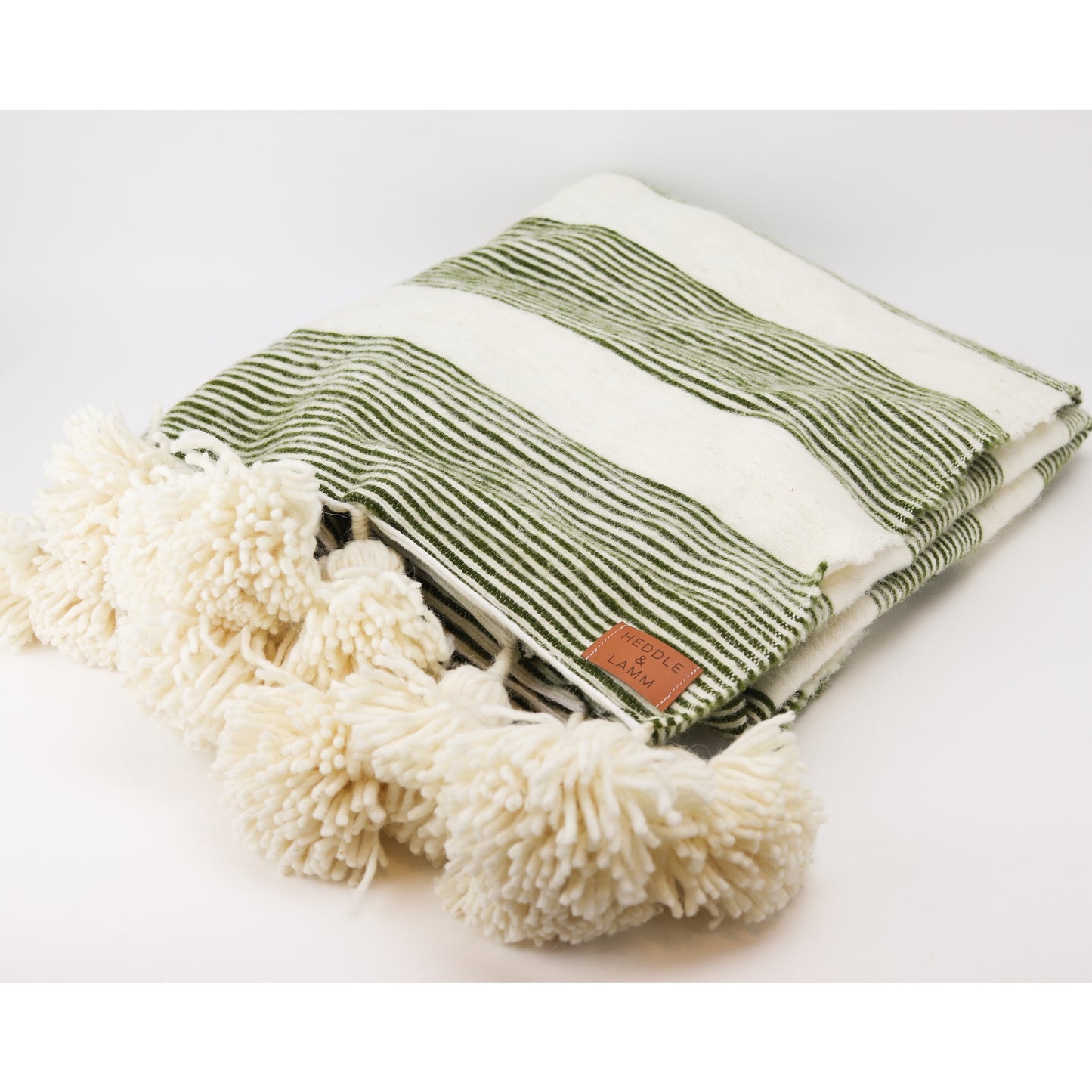 Heddle & Lamm-Lalla Pom Pom Throw Blanket - Green