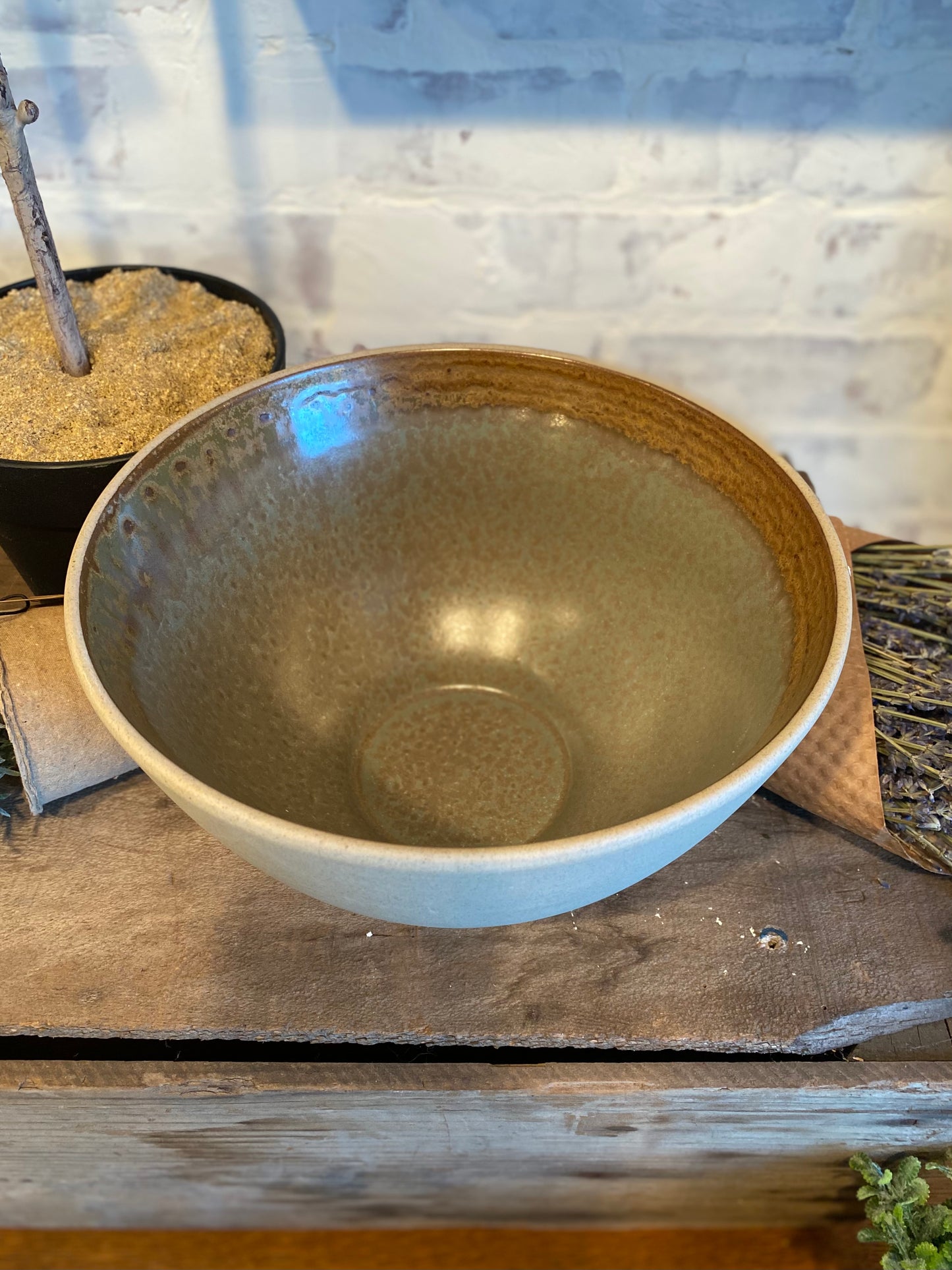 Bloomingville Stoneware Bowl Bamboo Lid Reactive Glaze