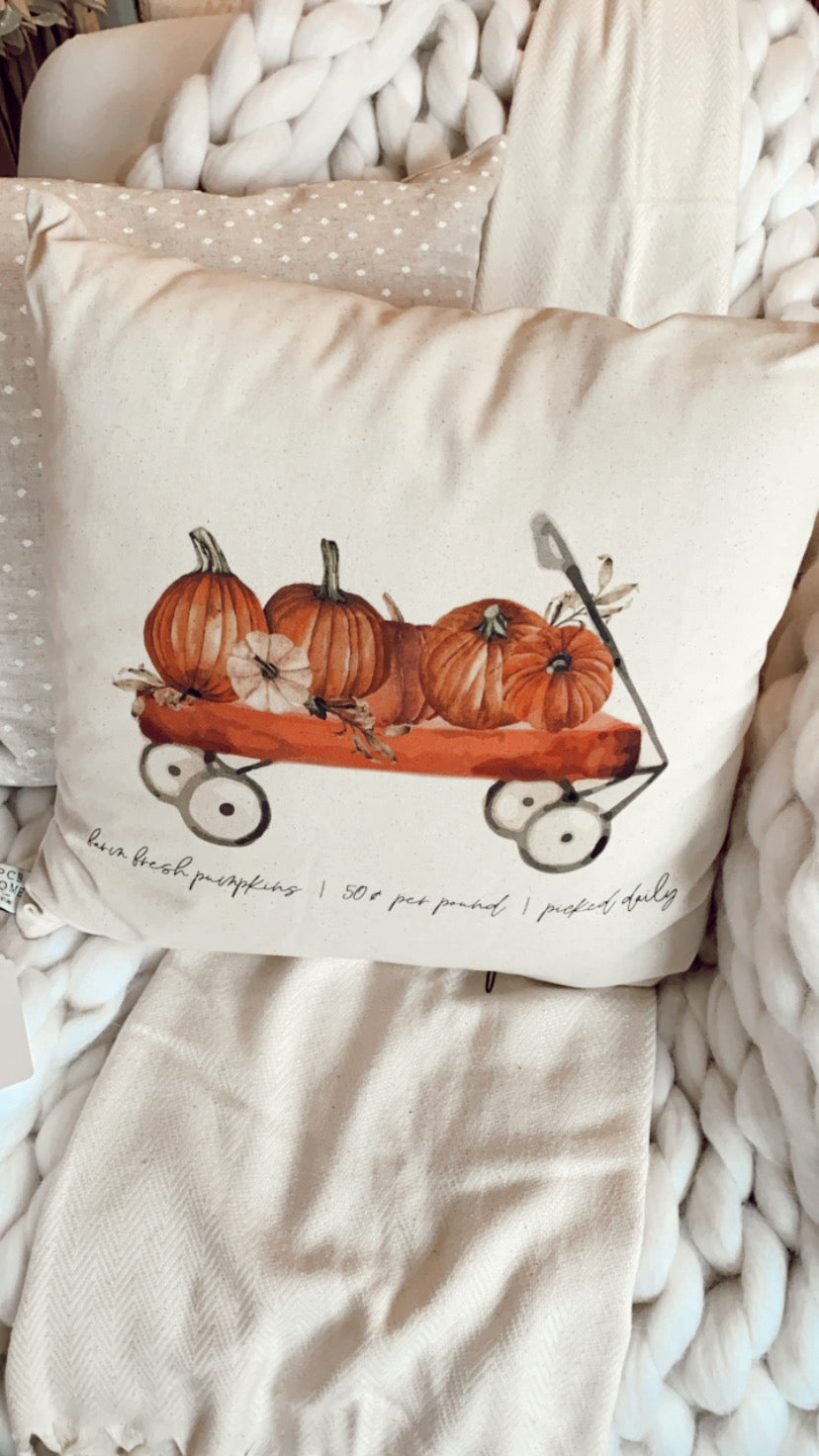 Pumpkin Wagon Watercolor PIllow by PCB Home