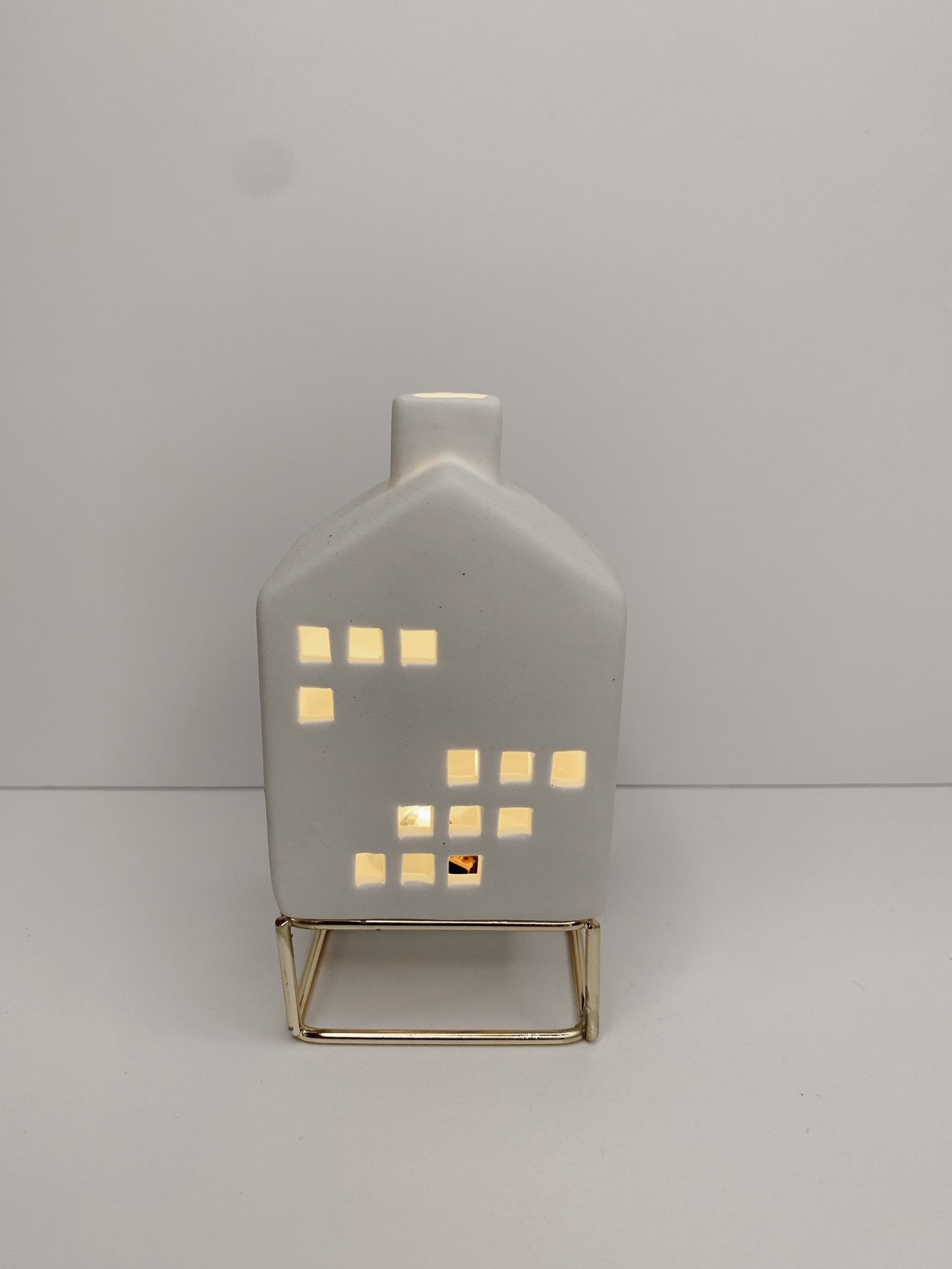 Ceramic LED House with Brass Stand Small