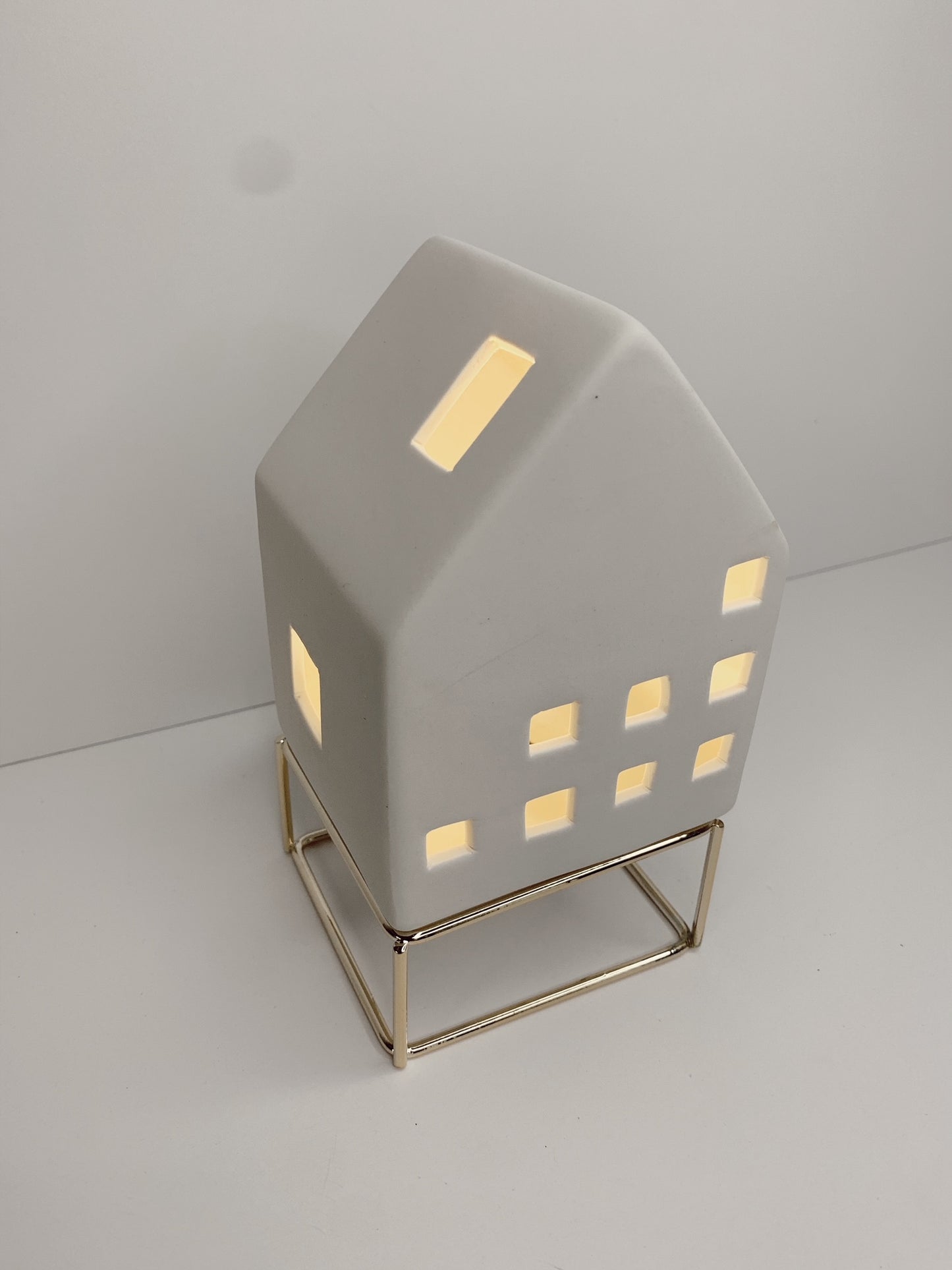 Ceramic LED House on Brass Stand large