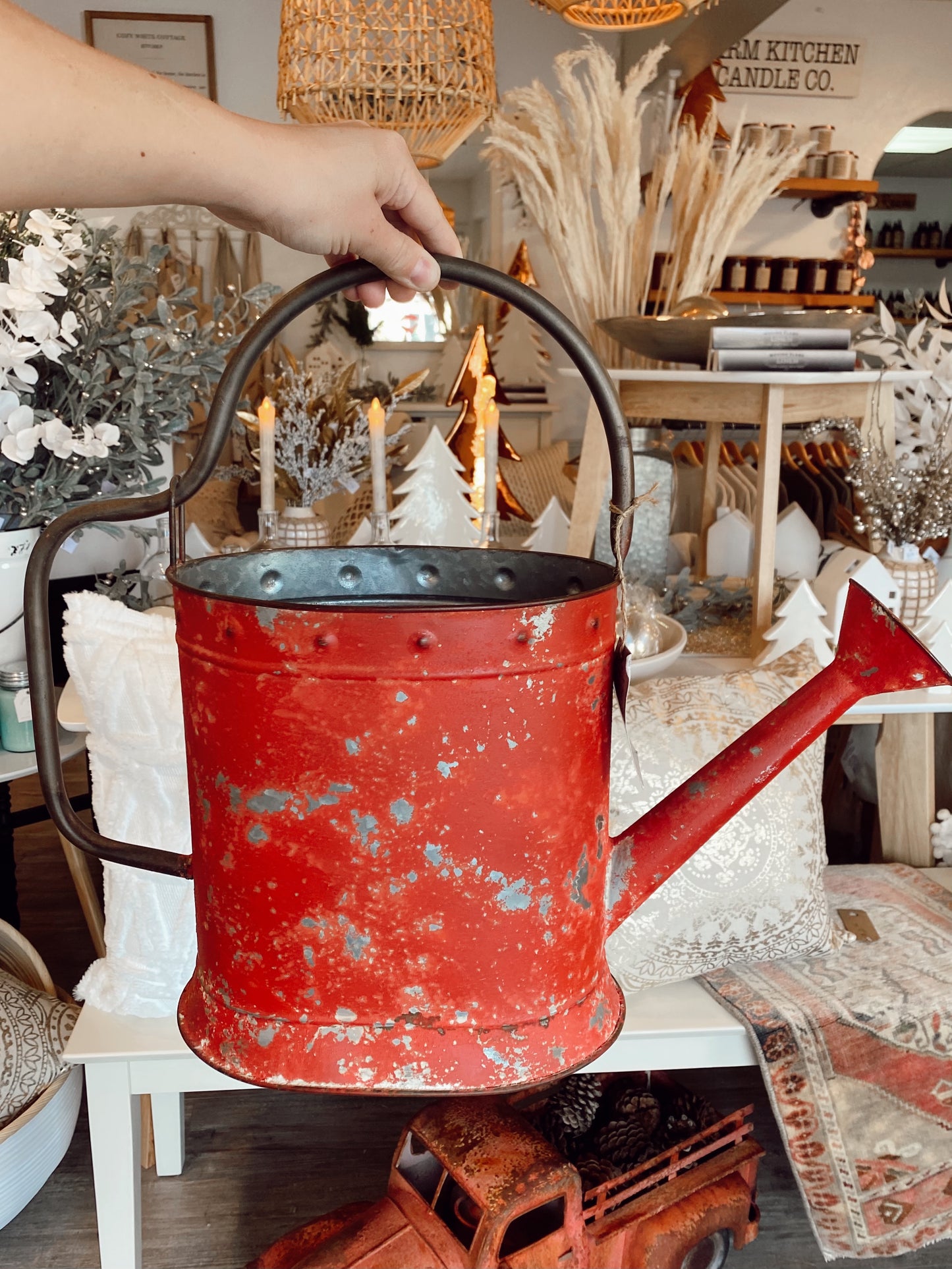 Red aged Watering Can