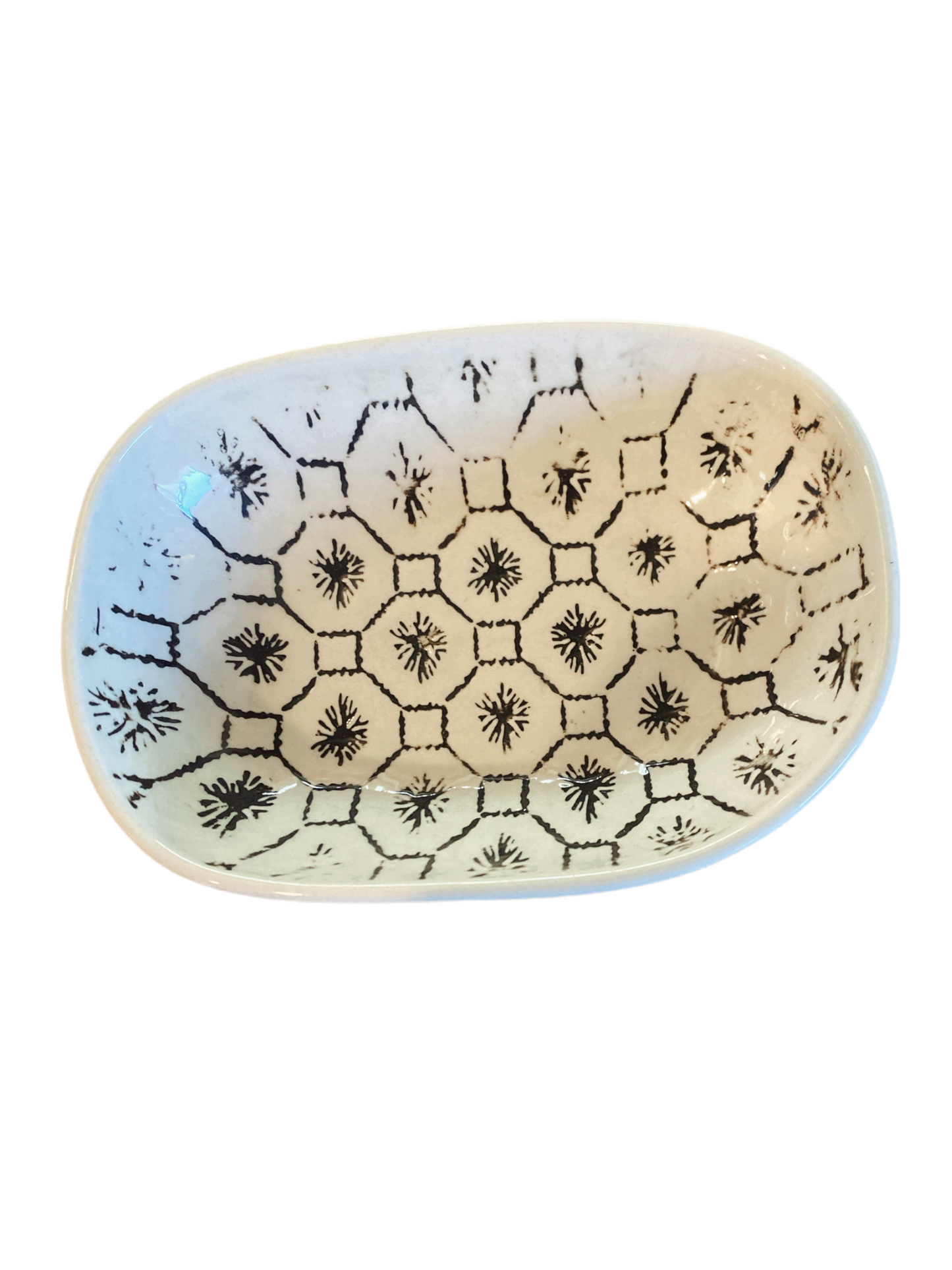 Hand-Stamped Stoneware Dish with Pattern, 4 Styles