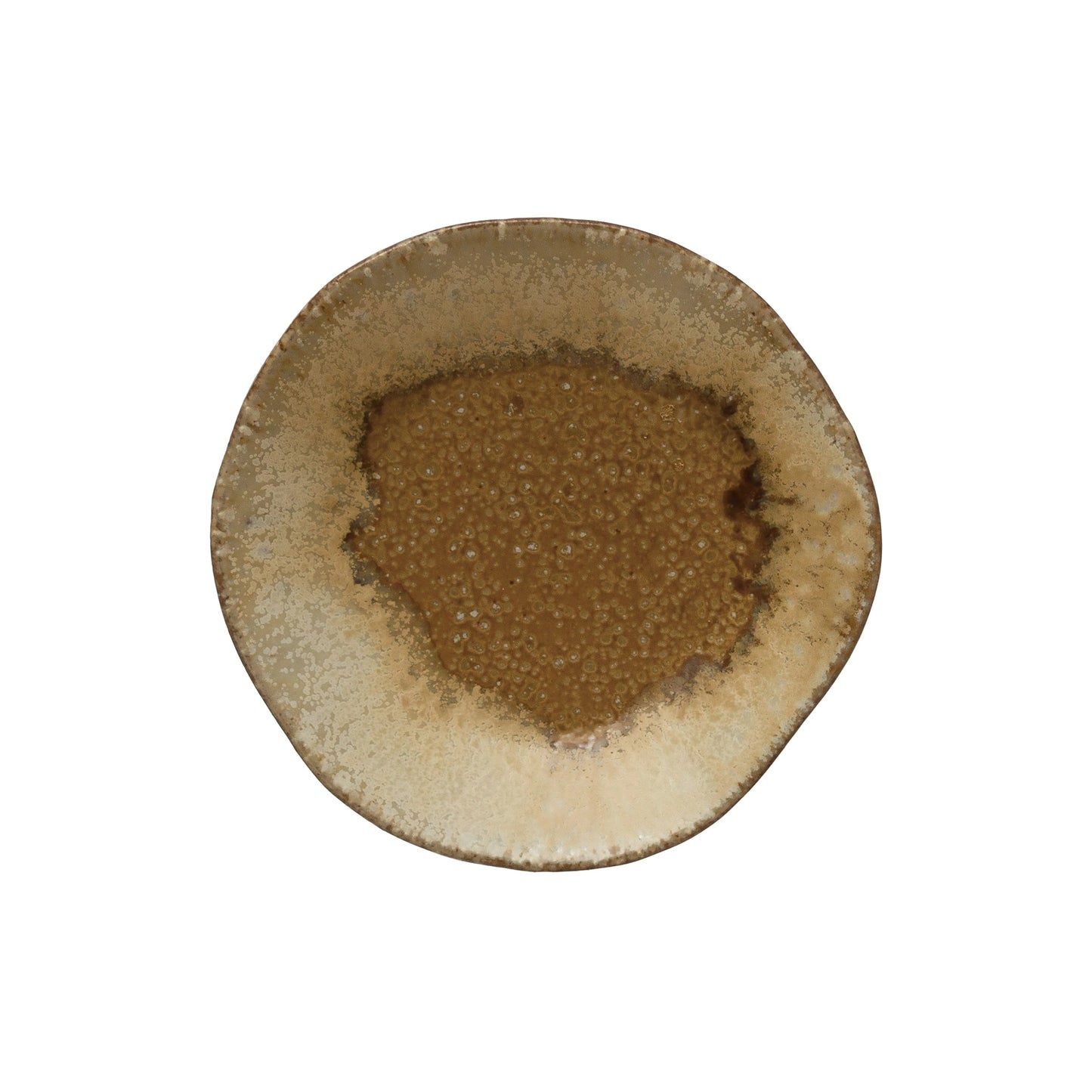Round Stoneware Plate, Reactive Glaze Brown and Cream 5 1/2"